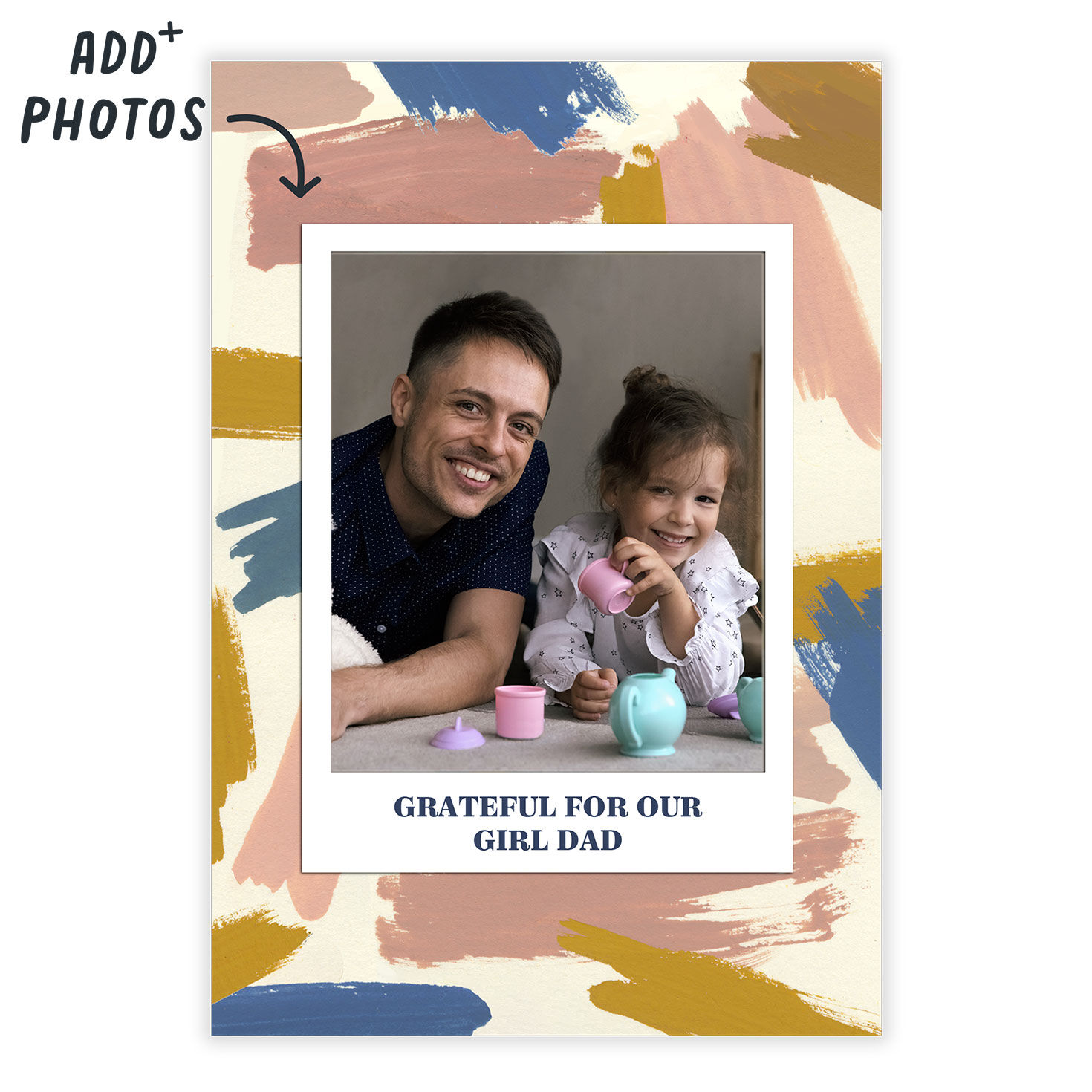 Pink Yellow Blue Personalized Father's Day Card Card Front indicating personalization image number 2