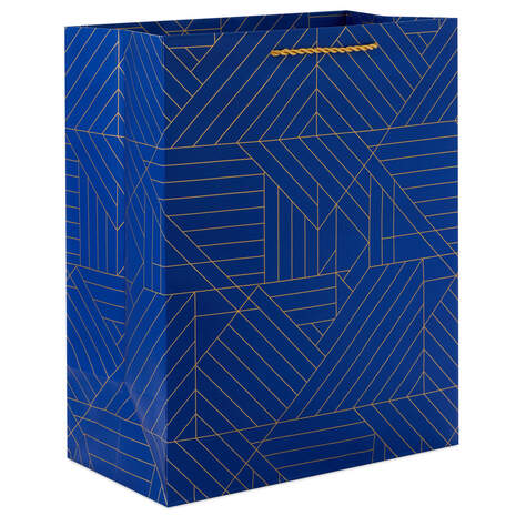 13" Gold Geometric on Navy Blue Large Gift Bag, , large
