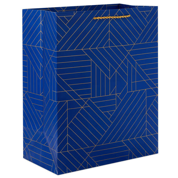 13" Gold Geometric on Navy Blue Large Gift Bag, , large image number 1