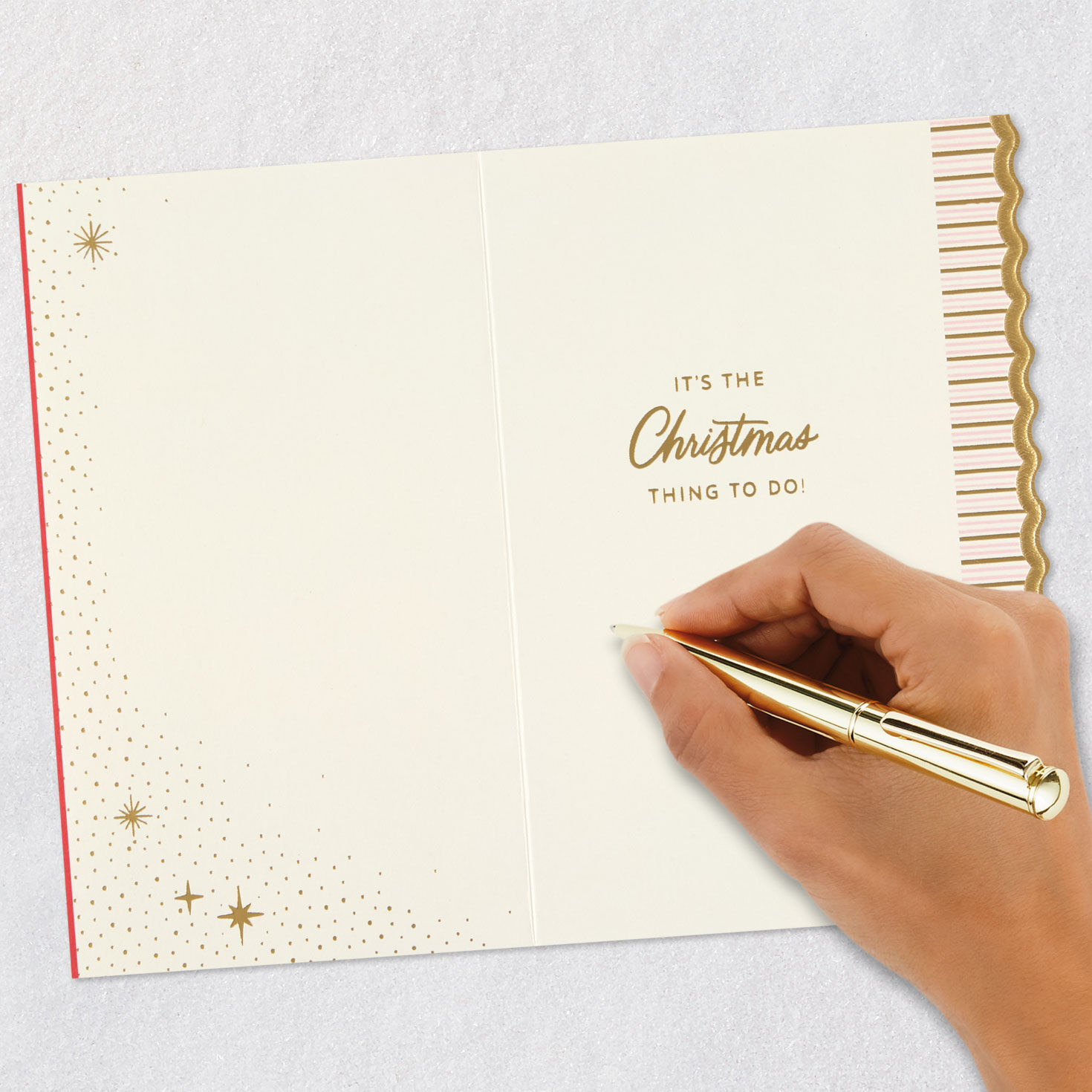 Elegant Pink Bow on Red Christmas Card Signing card image number 7