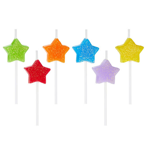 Assorted Color With Glitter Star-Shaped Birthday Candles, Set of 6, Assorted Stars
