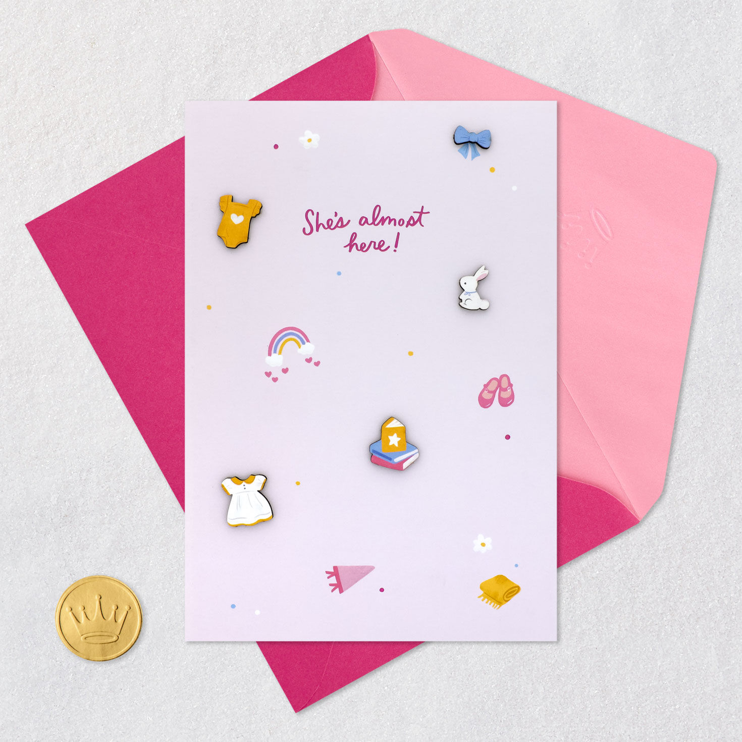 Pink Rattles Baby Shower Card for Baby Girl Card Front with Envelope and Gold Seal image number 5