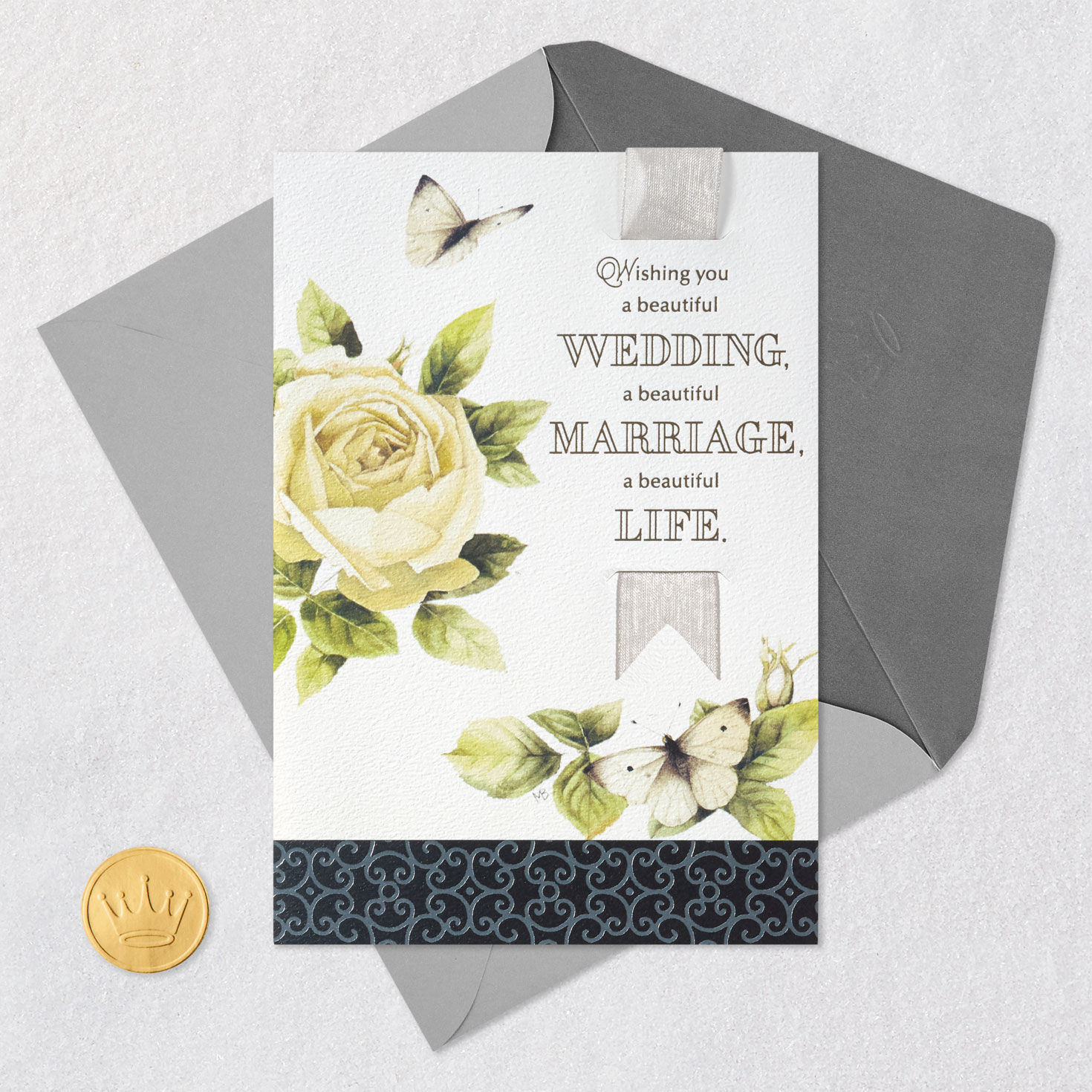 Flowers and Butterflies Marjolein Bastin Wedding Card Card Front with Envelope and Gold Seal image number 5