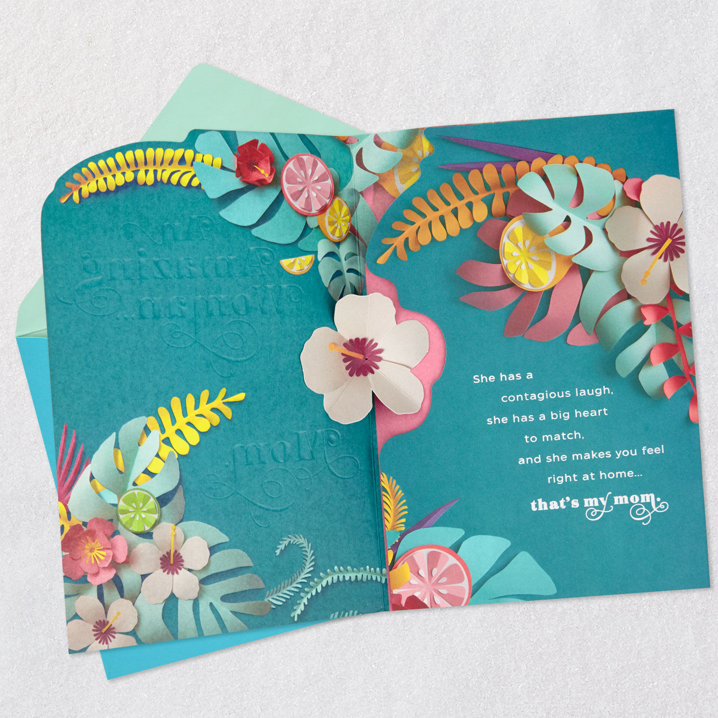 Tropical Flowers Pop-Up Mother's Day Card for Mom Open card with envelope image number 4