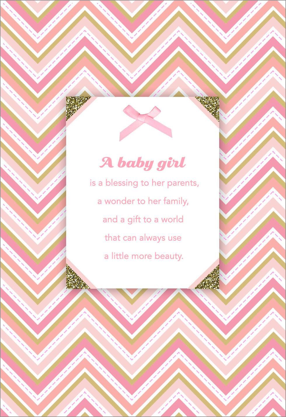 Pink Chevron New Baby Girl Card