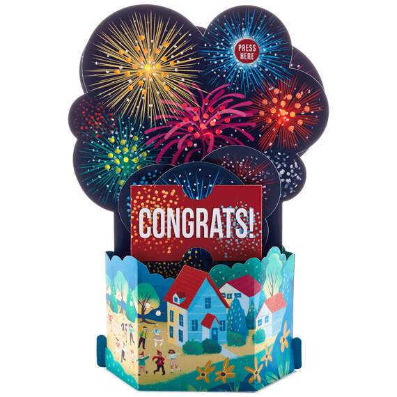 Festive Fireworks Pop Up Musical Congratulations Card With Light, , large image number 1