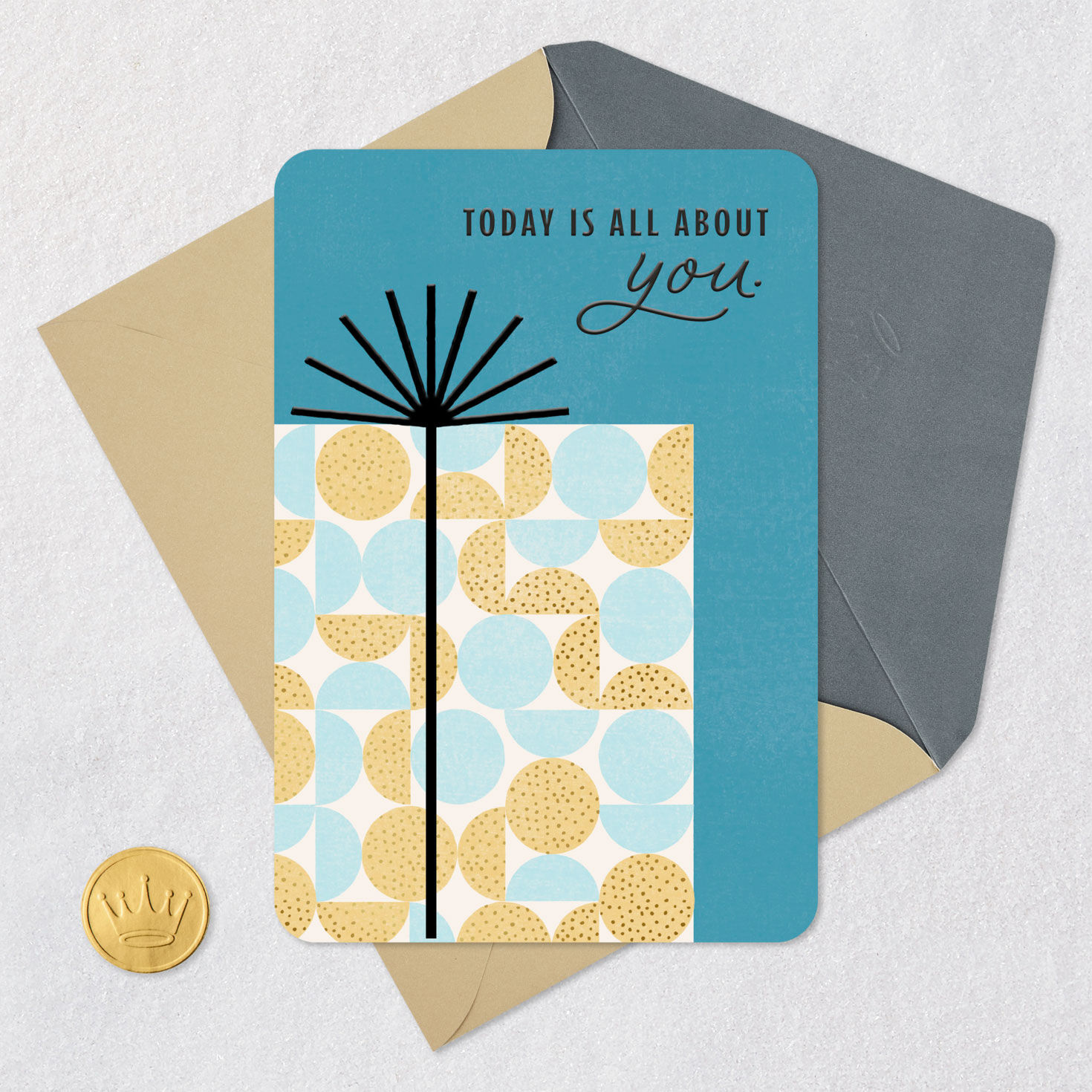 Geometric Gift on Blue Birthday Card for Him Card Front with Envelope and Gold Seal image number 5