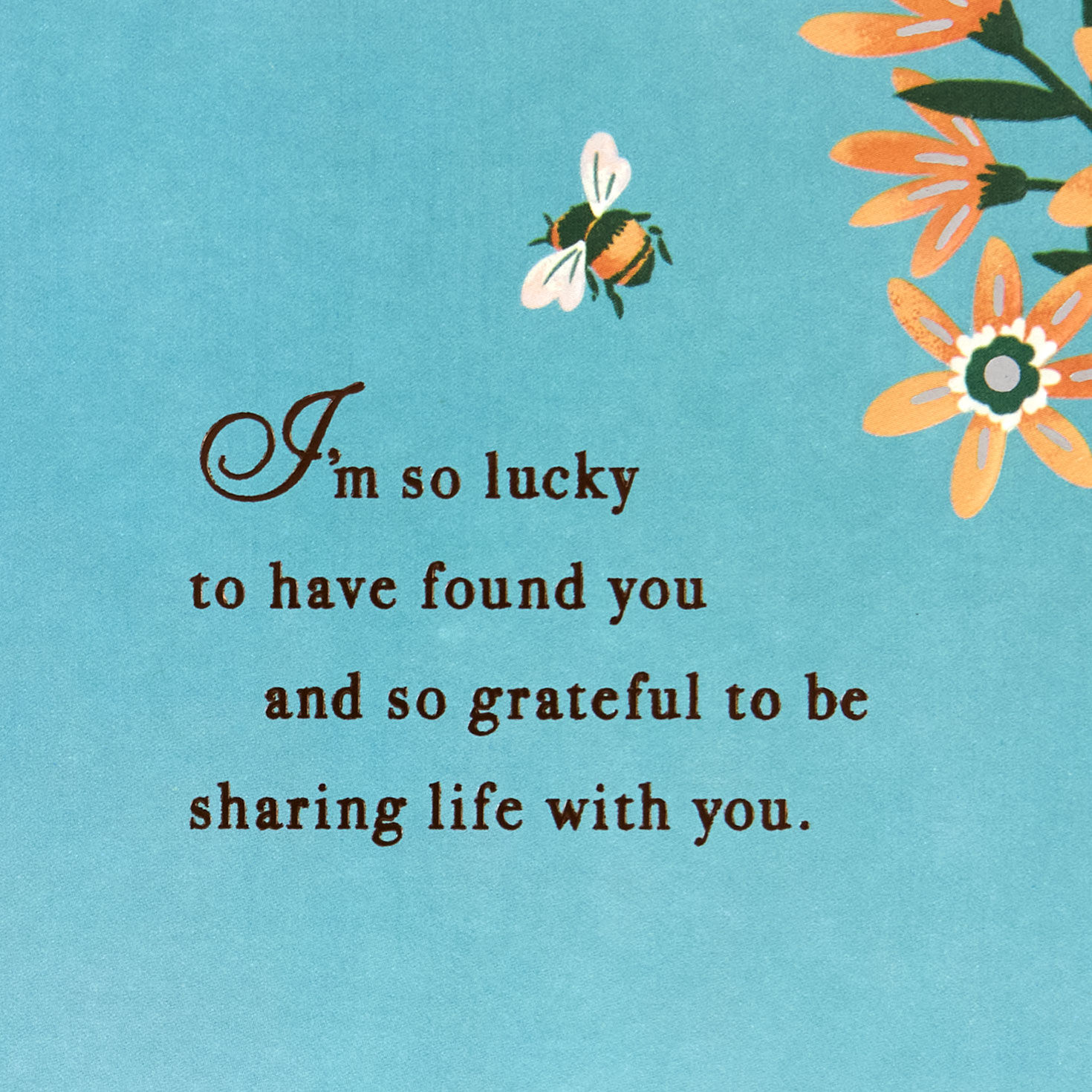 Bees with Pink and Peach Flowers on Light Blue 55th Anniversary Card Sentiment image number 3