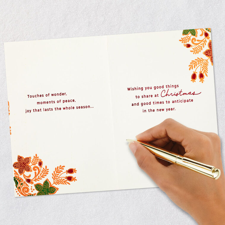 Red, Green and Gold Floral Wreath Christmas Card Signing card image number 8
