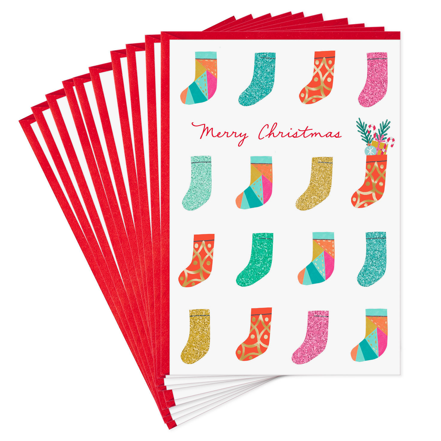 Festive Stockings Christmas Cards, Pack of 10