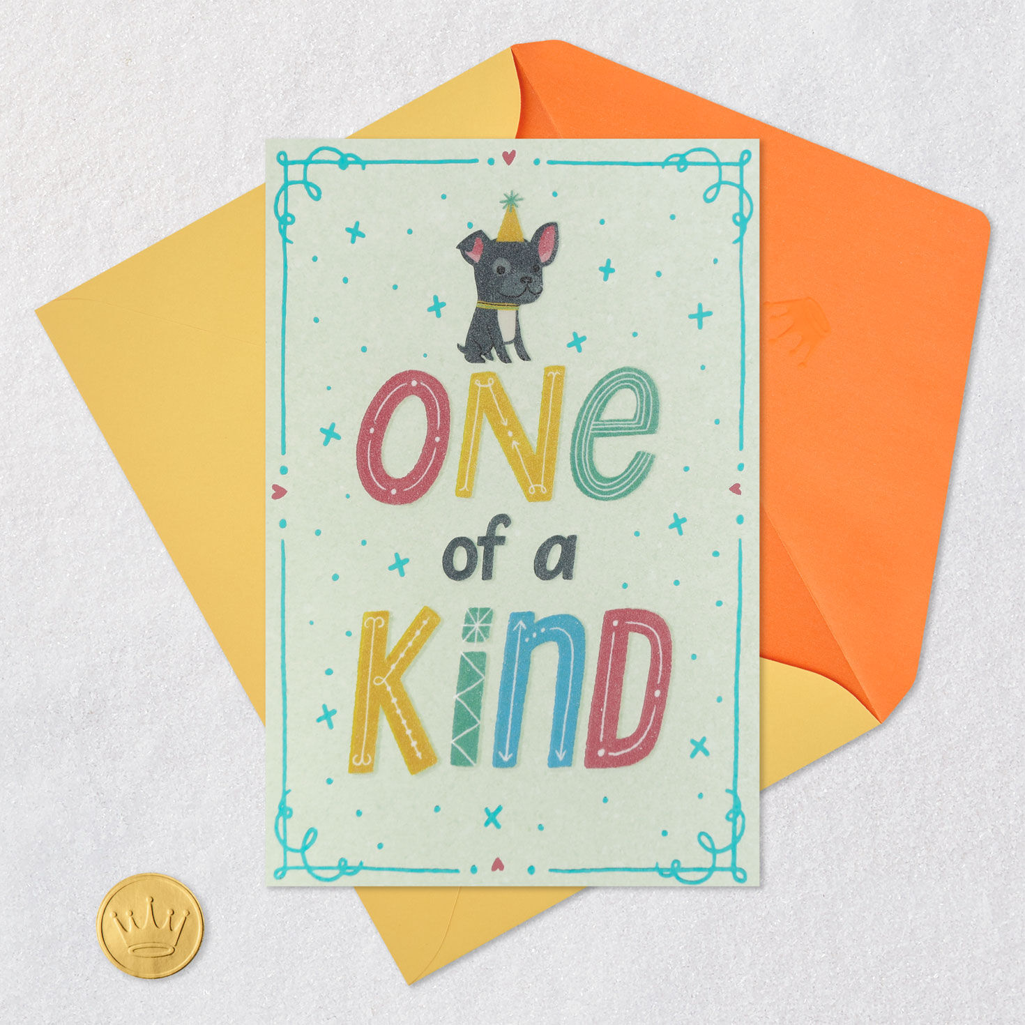 Mint Green French Bulldog 1st Birthday Card Card Front with Envelope and Gold Seal image number 5