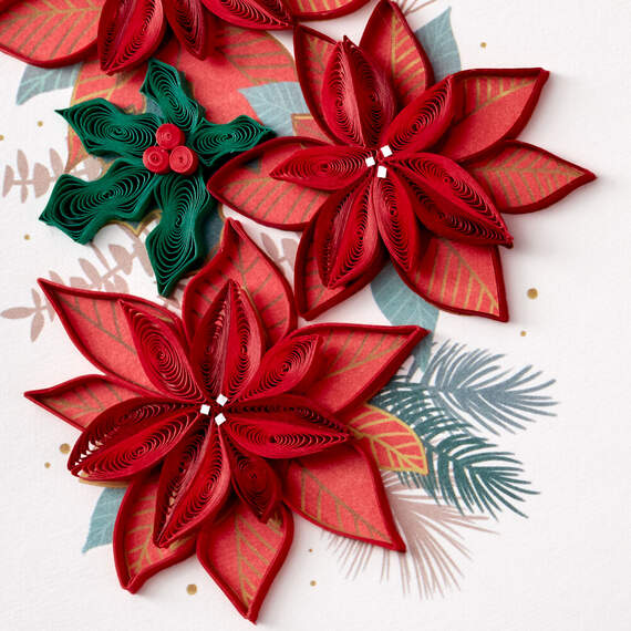 Poinsettias and Holly Quilled Paper Handmade Christmas Card, , large image number 4