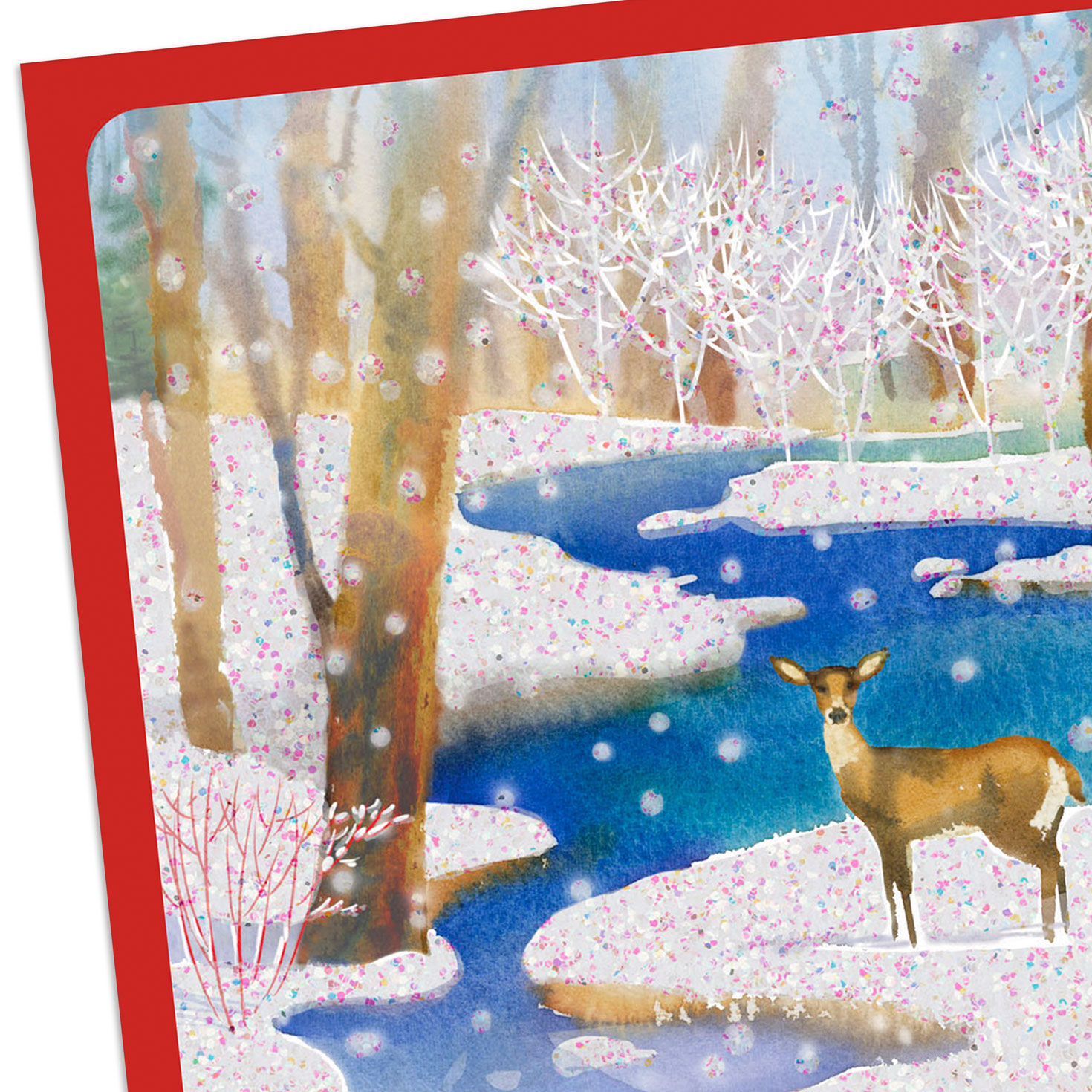 Snowy Deer in Stream Christmas Card Card Front Detail image number 4