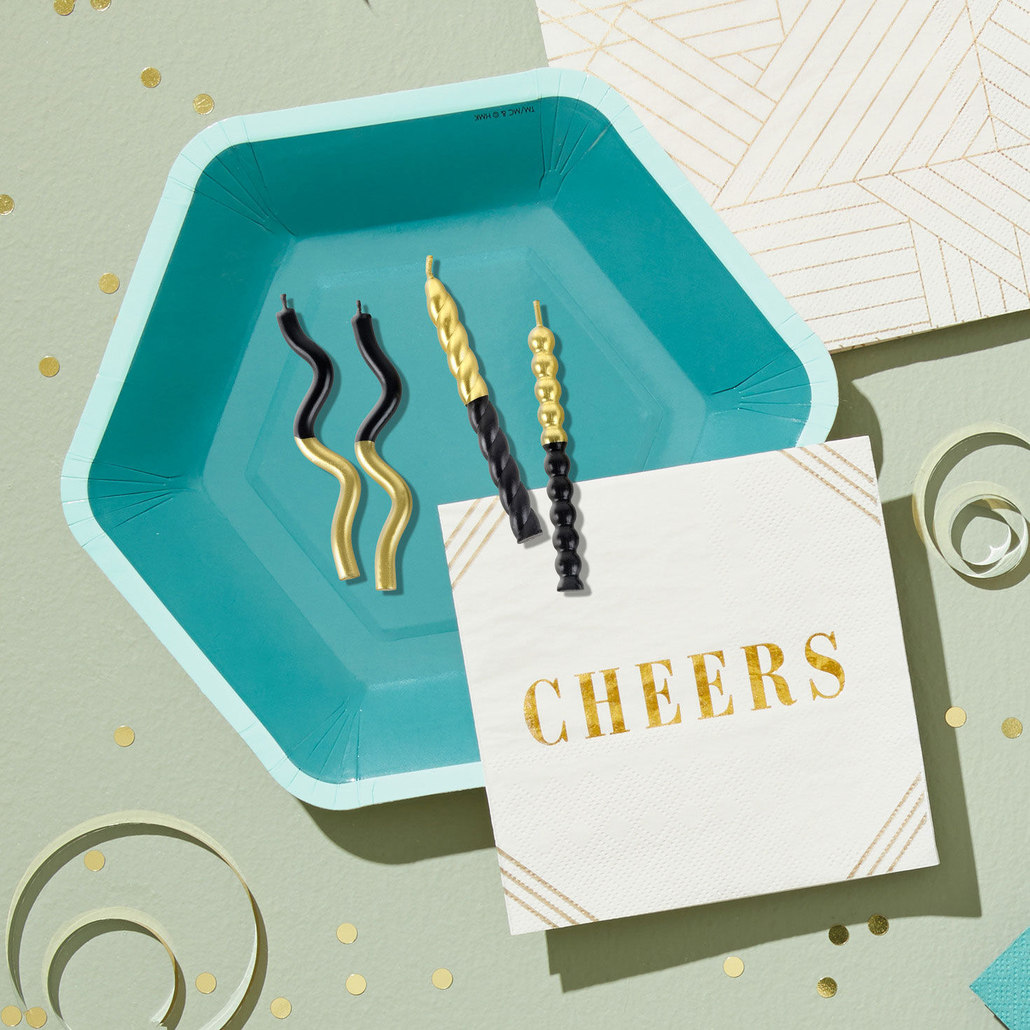 Black and Gold Glitter Curvy Birthday Candles in use image number 2