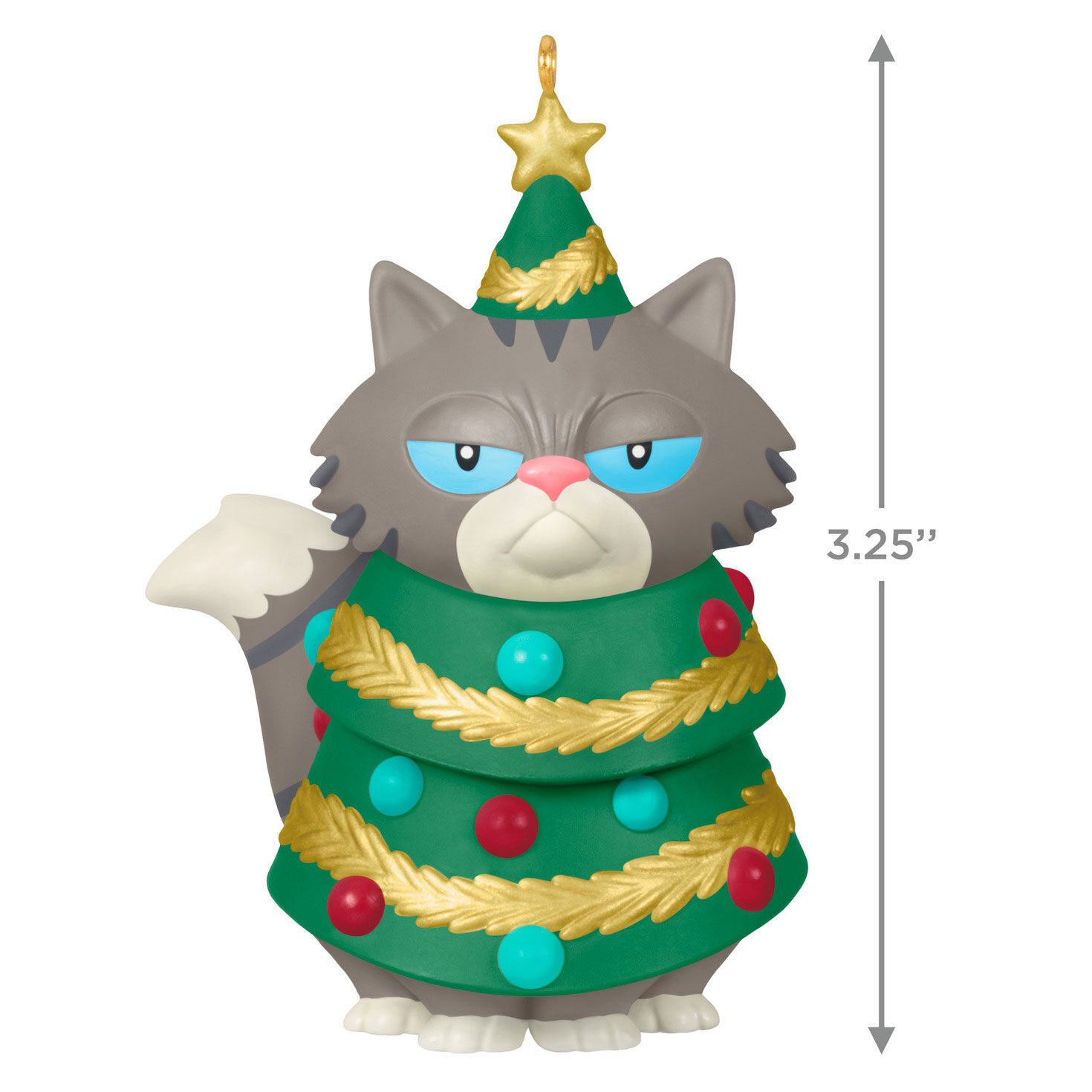 Grumpy Cat Dressed as Tree Keepsake Ornament measurement image number 3