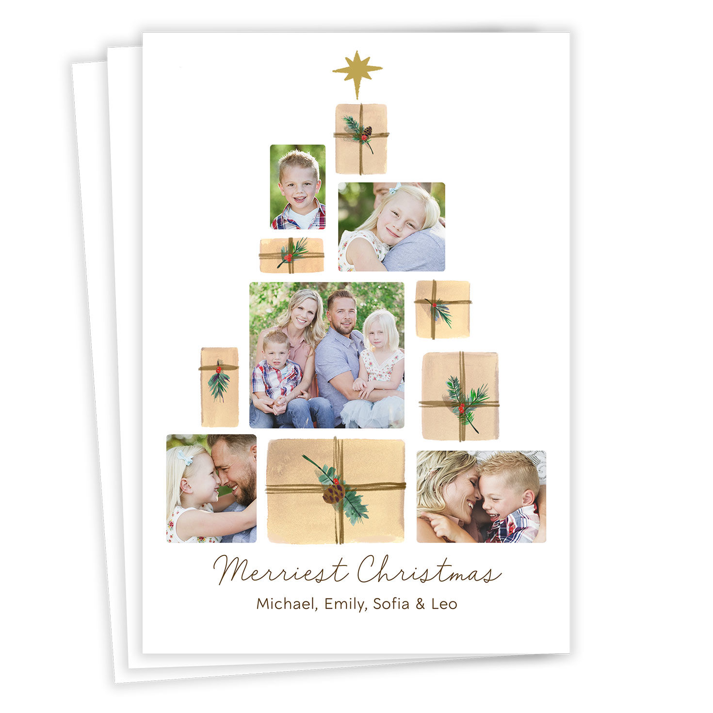 Gift Tree Photo Collage Flat Christmas Photo Card