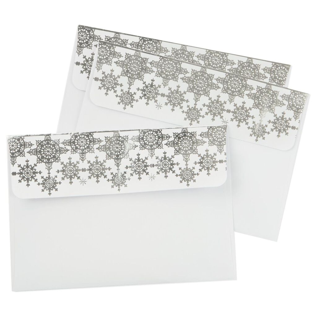 silver snowflake foil designed envelopes pack of 8 designed
