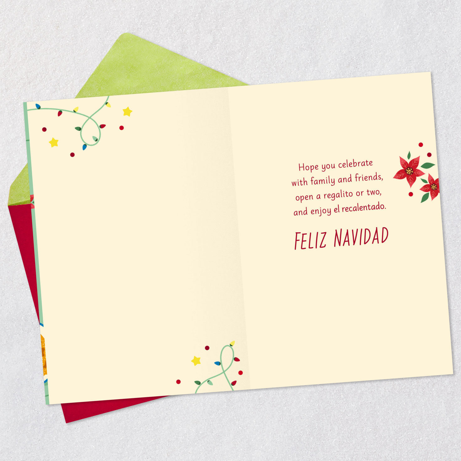 Tamales and Empanadas Spanish and English Christmas Card Open card with envelope image number 3