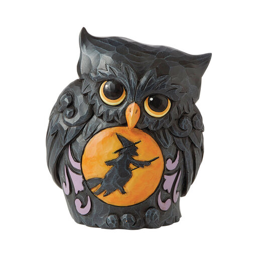 Jim Shore Halloween Owl With Full Moon Mini Figurine, 3.7", 