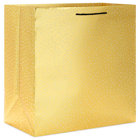 15" Gold With Scattered Dots Extra-Deep Holiday Gift Bag, , large