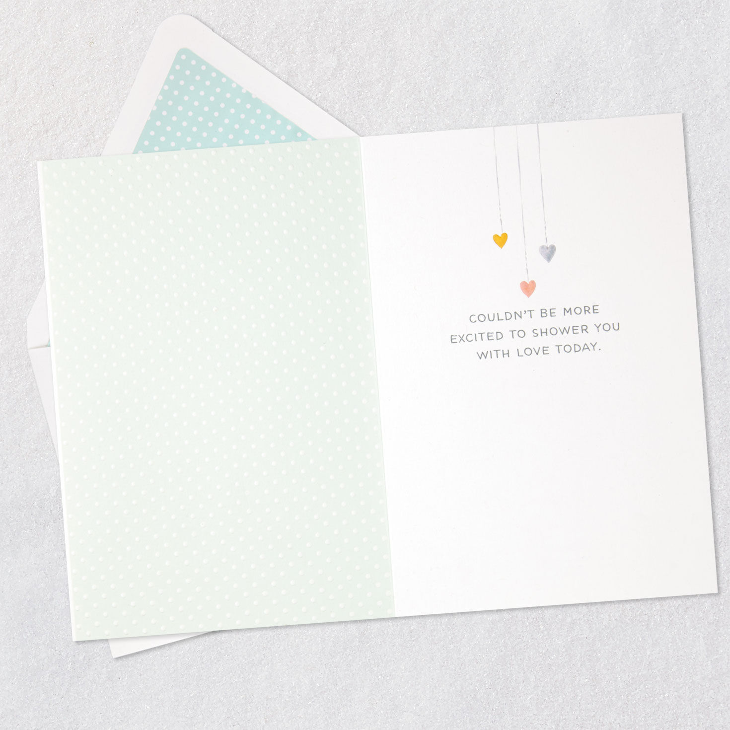 Mint Green Umbrella New Baby Shower Card Open card with envelope image number 3