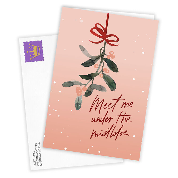 Meet Under the Mistletoe Romantic Custom Christmas Card, , large image number 2