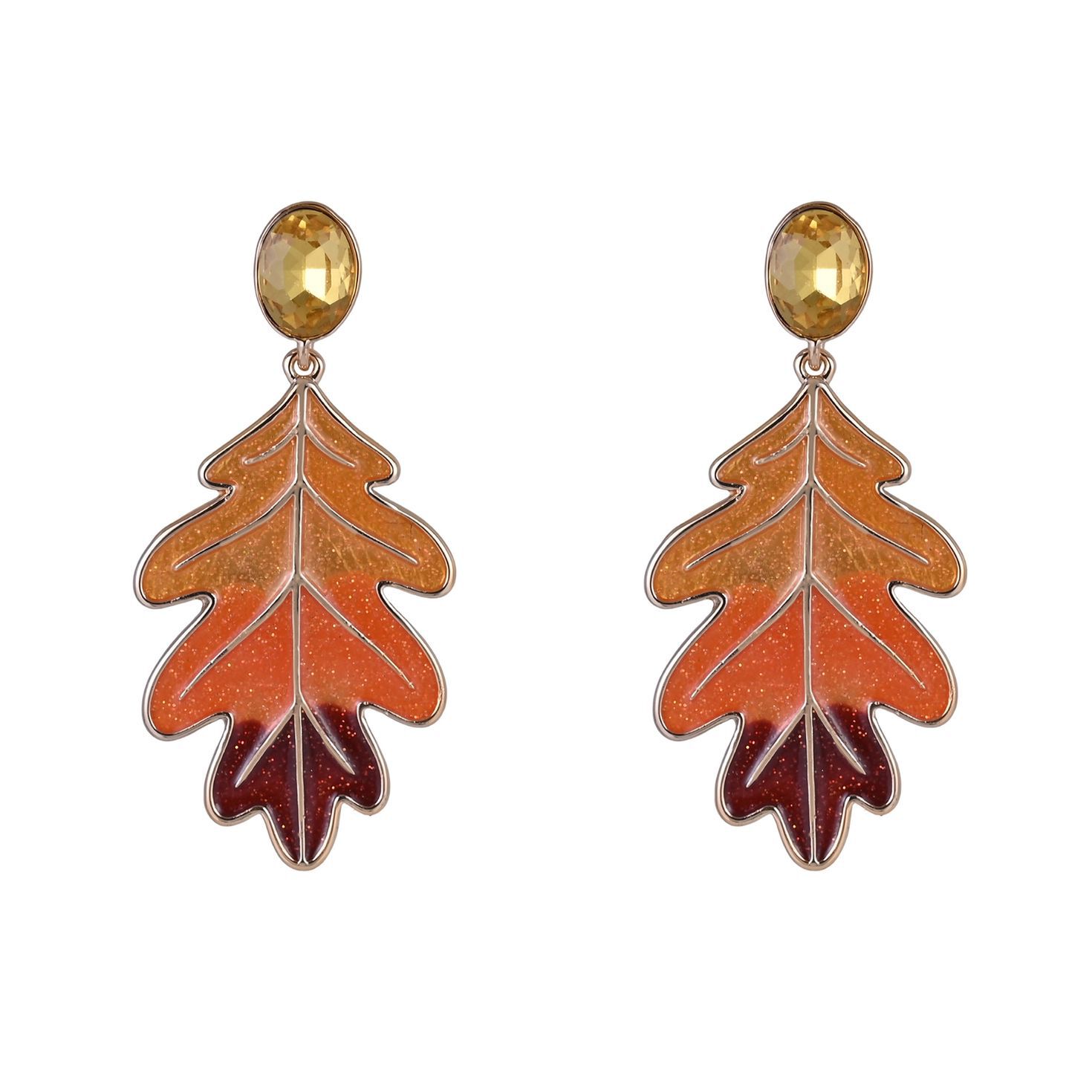 Glitter Enamel Oak Leaf Earrings front image number 3