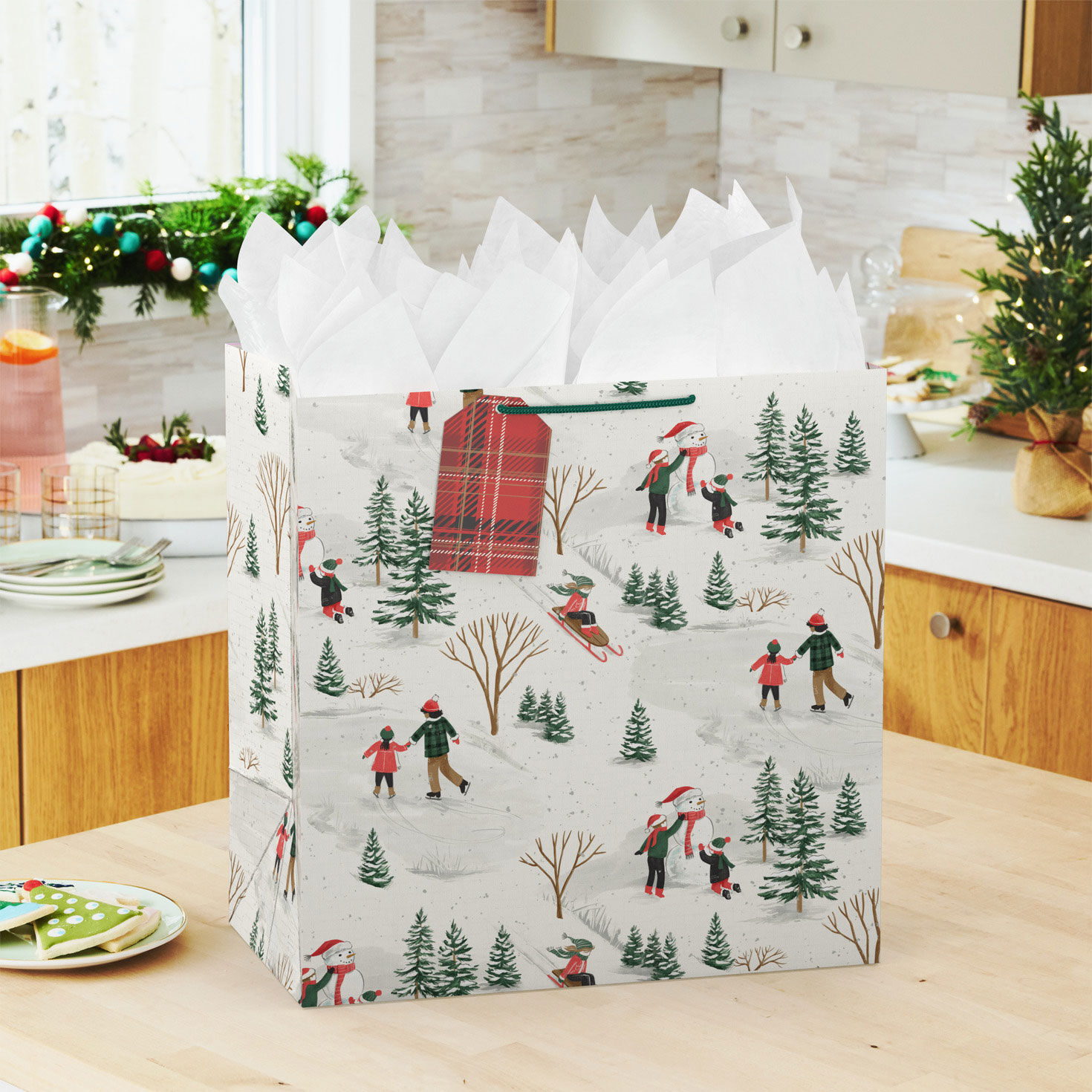 Vintage Sledding Big Holiday Gift Bag In use image number 2