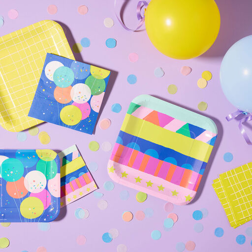 Balloons and Confetti Square Dessert Plates, Set of 8, 