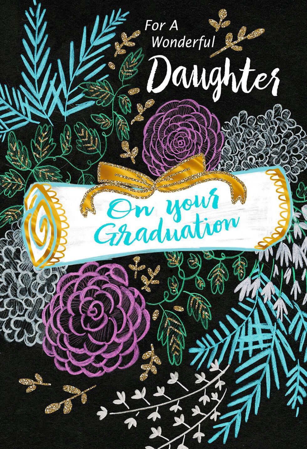 Diploma With Flowers Religious Graduation Card for Daughter
