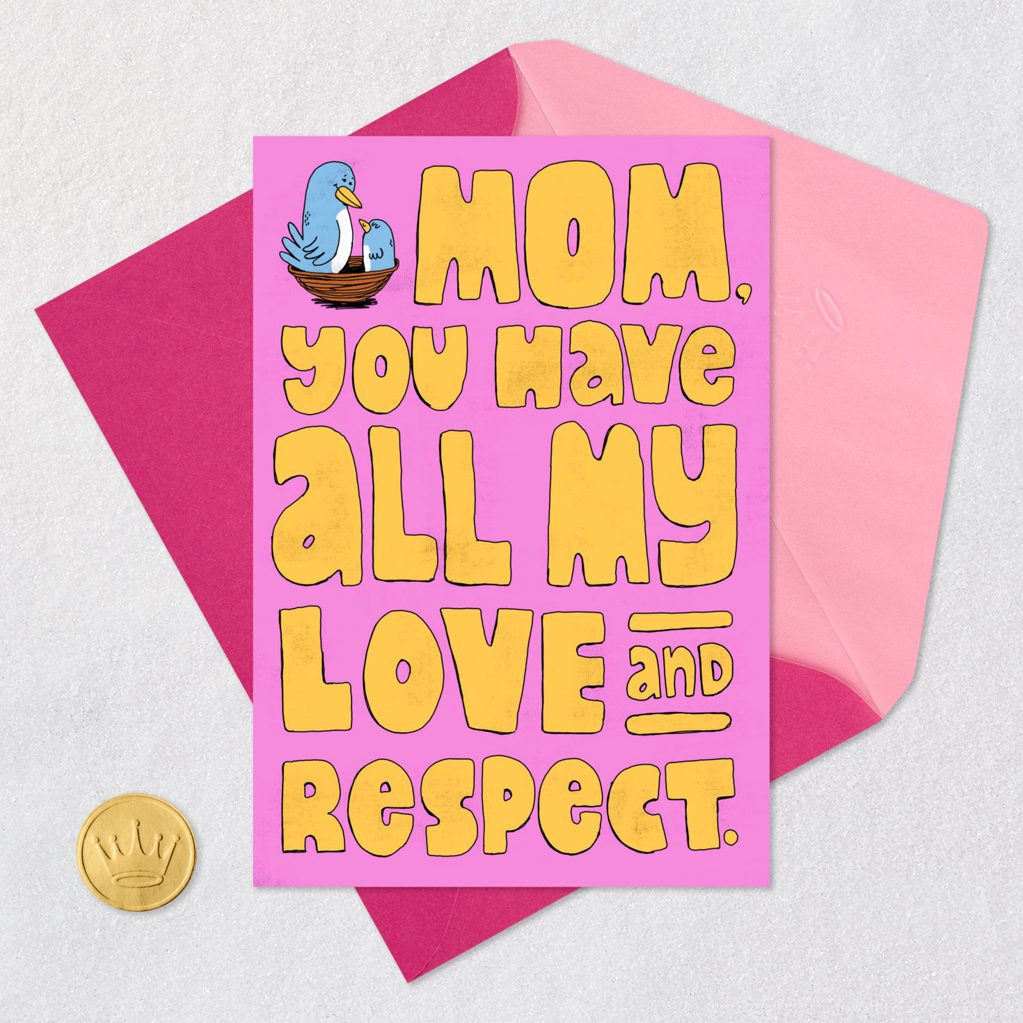 Birds in Nest Funny Card for Mom Card Front with Envelope and Gold Seal image number 6