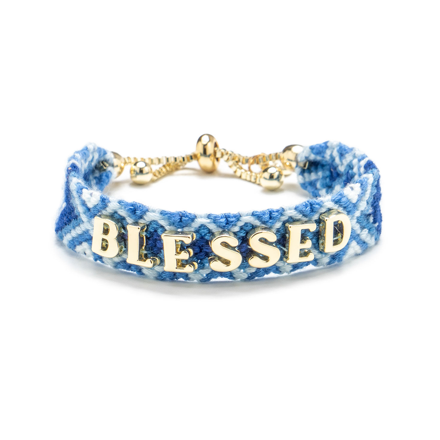 Blue and White Woven Bracelet With Blessed Charms  image number 1