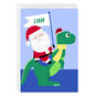 Santa Riding Dinosaur Personalized Christmas Card Card Front with Envelope image number 1