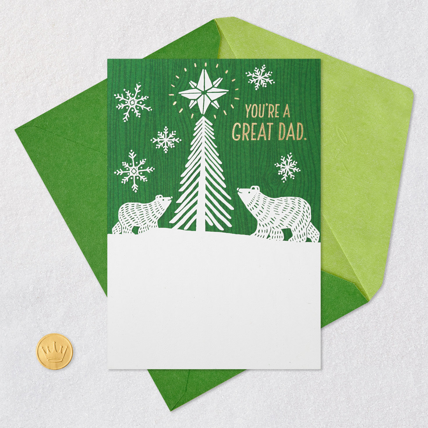 Polar Bears and Tree Dad Christmas Card Card Front with Envelope and Gold Seal image number 6