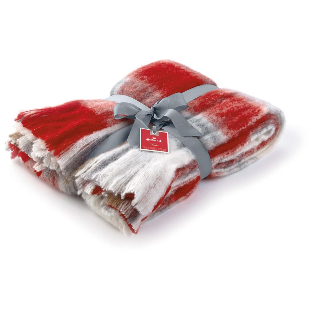 Soft Throw Blanket With Holiday Red & Grey Plaid Pillows & Blankets