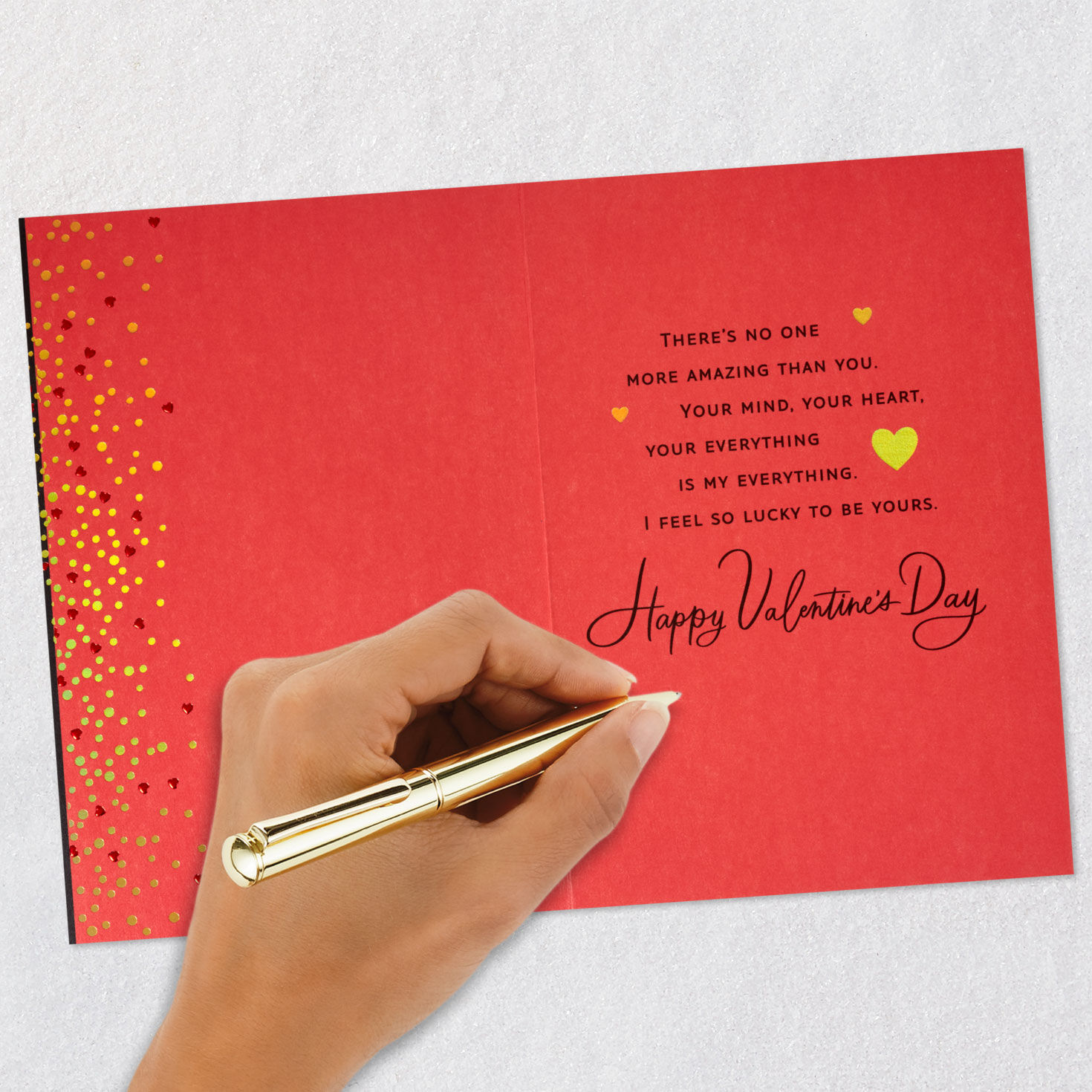 Red Heart With Shiny Confetti Romantic Valentine's Card signing card image number 6