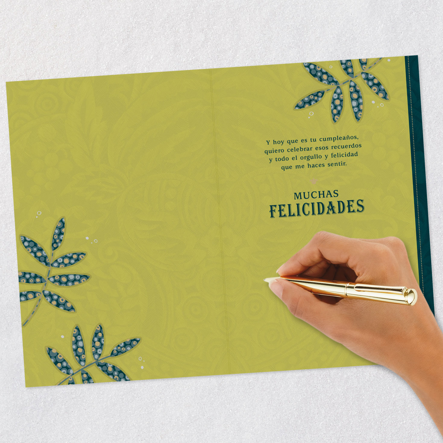 Patterned Leaves Grandson Birthday Card in Spanish Signing card image number 6