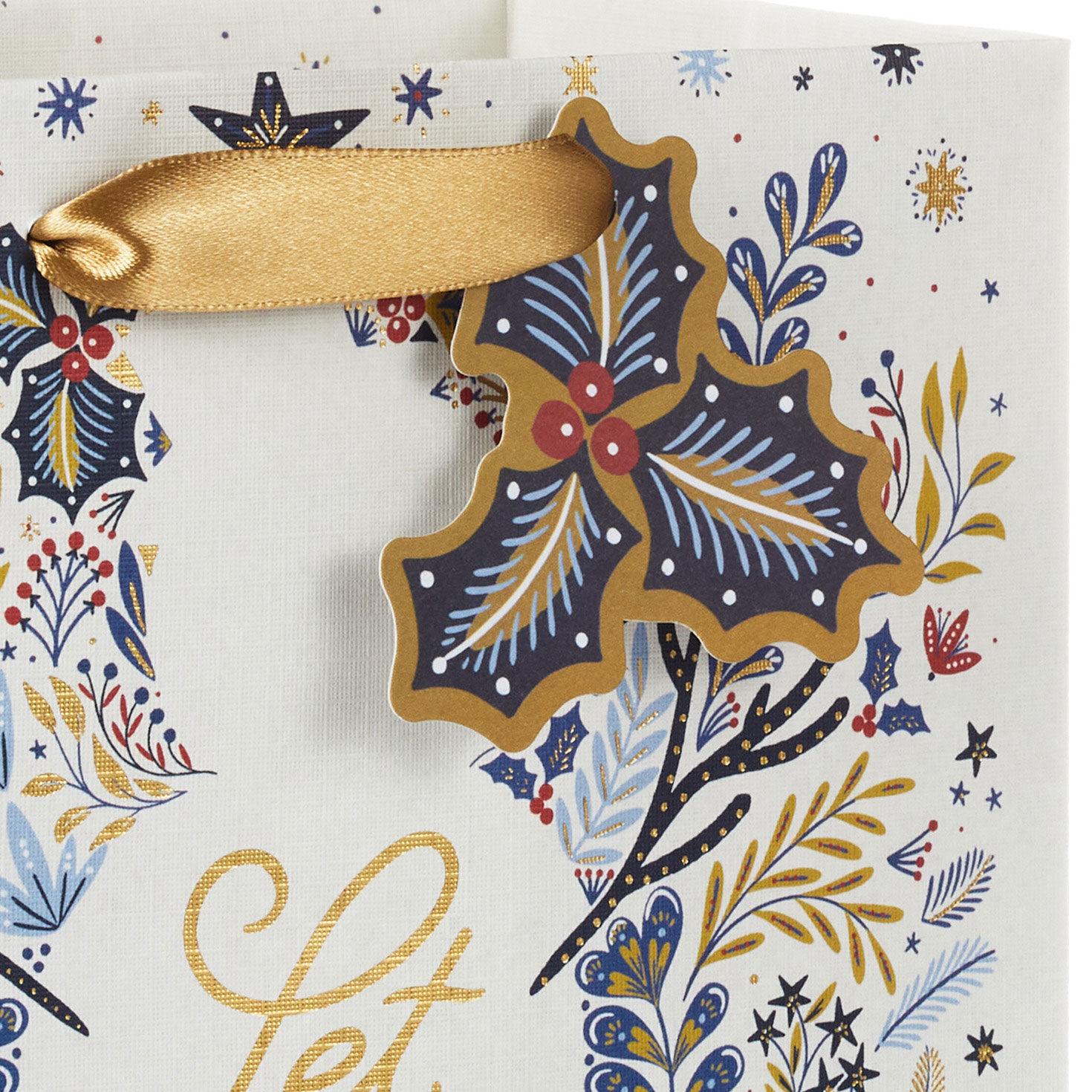 Snowman Silhouette on Holiday Toile Medium Gift Bag Handle Detail image number 4