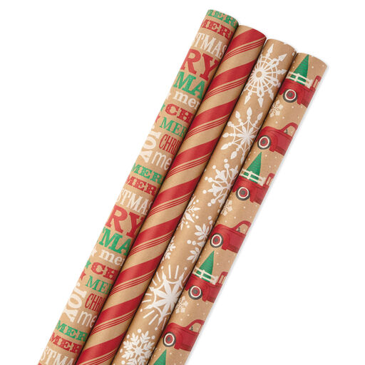 Classic Christmas 4-Pack Kraft Wrapping Paper Assortment, 88 sq. ft., 