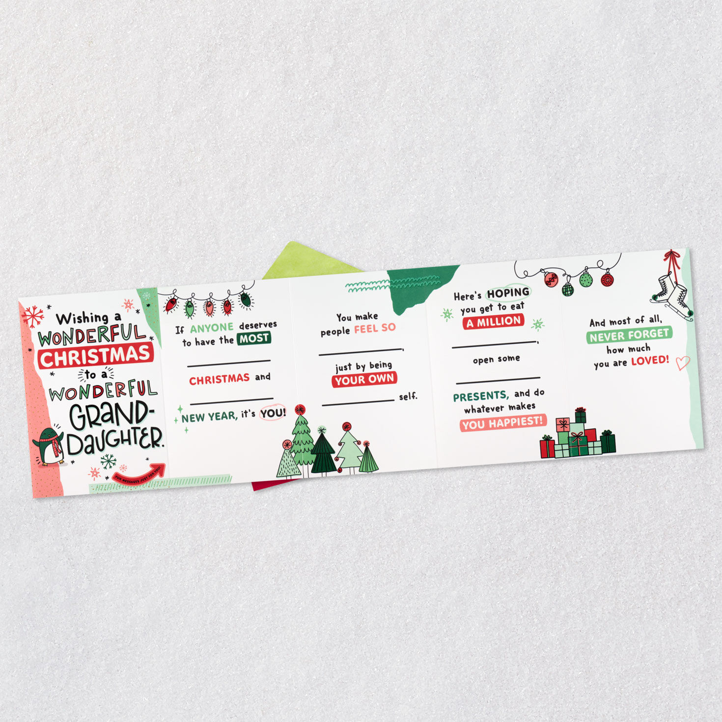 Penguin Fill in Blank Granddaughter Christmas Card Open card with envelope image number 6