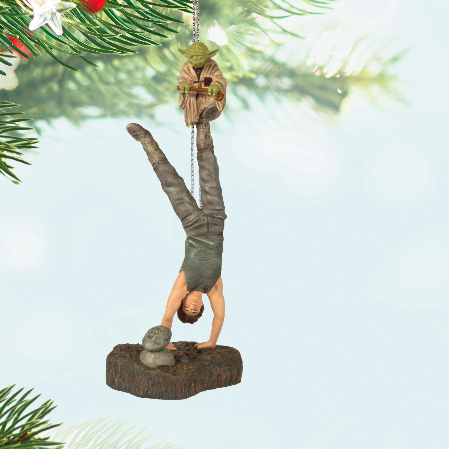 Star Wars Yoda Training Luke Keepsake Ornament hanging on tree image number 2