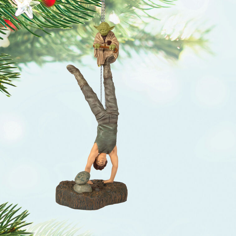 Star Wars Yoda Training Luke Keepsake Ornament hanging on tree image number 2