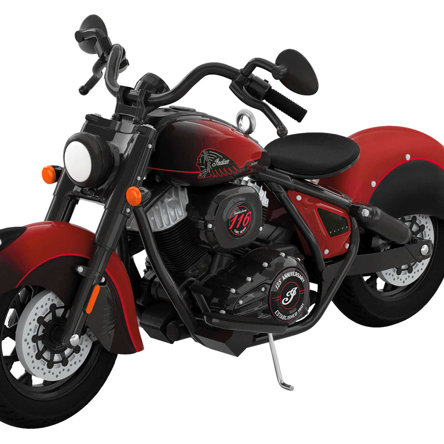 Red Black Indian Motorcycle Keepsake Ornament closeup view image number 5