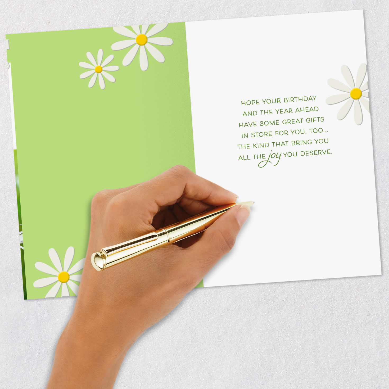 Daisy Flowers on Green Godmother Birthday Card signing card image number 6