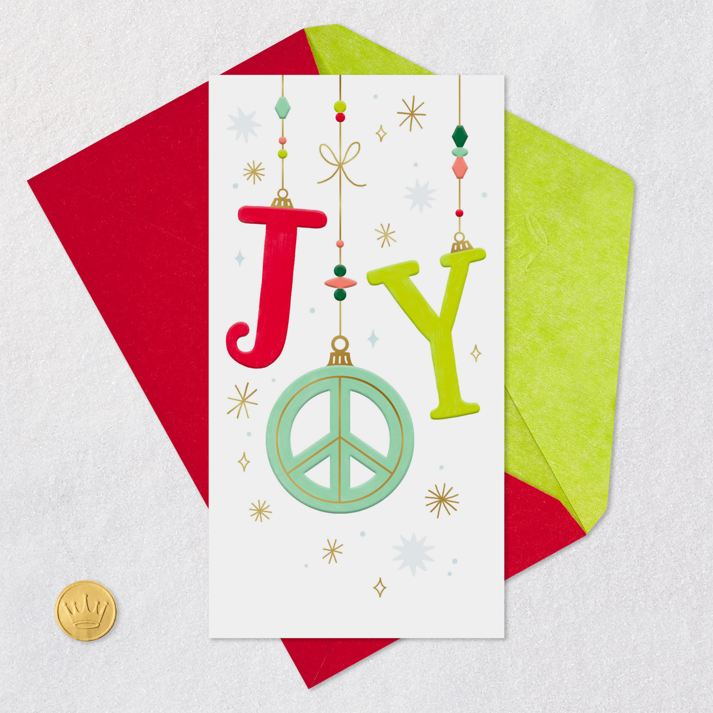 Peace and Joy Ornaments Money Holder Christmas Card Card Front with Envelope and Gold Seal image number 6