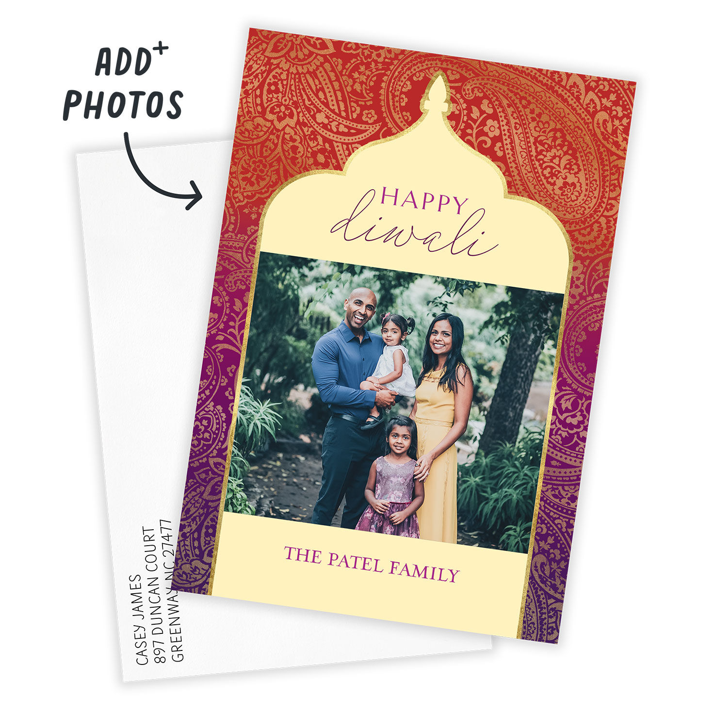 Paisley Ombre Flat Diwali Photo Card, , large image number 2