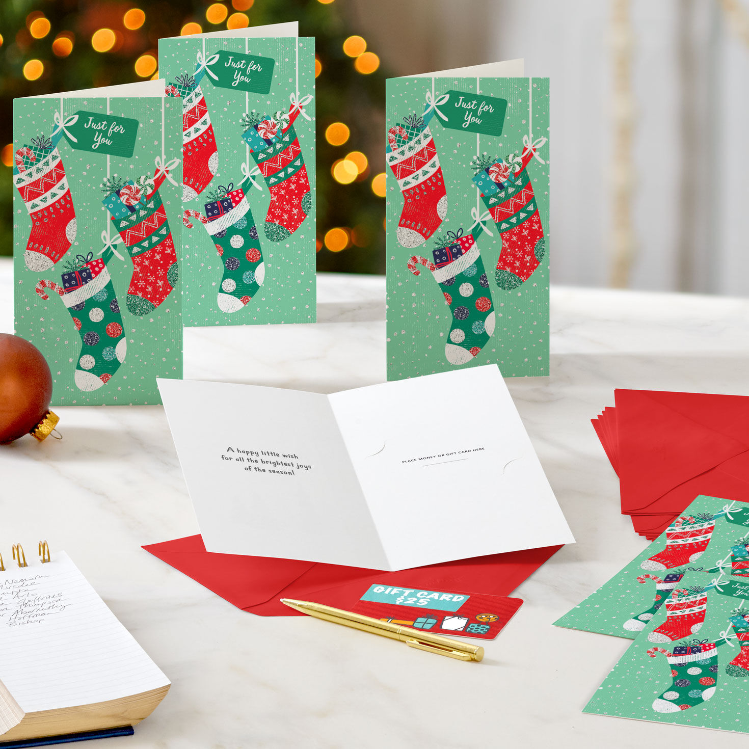 Three Stockings Money Holder Christmas Card Pack in use image number 7
