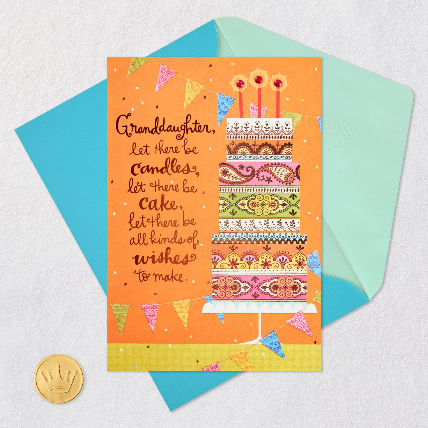 Layered Cake Birthday Card Card Front with Envelope and Gold Seal image number 5