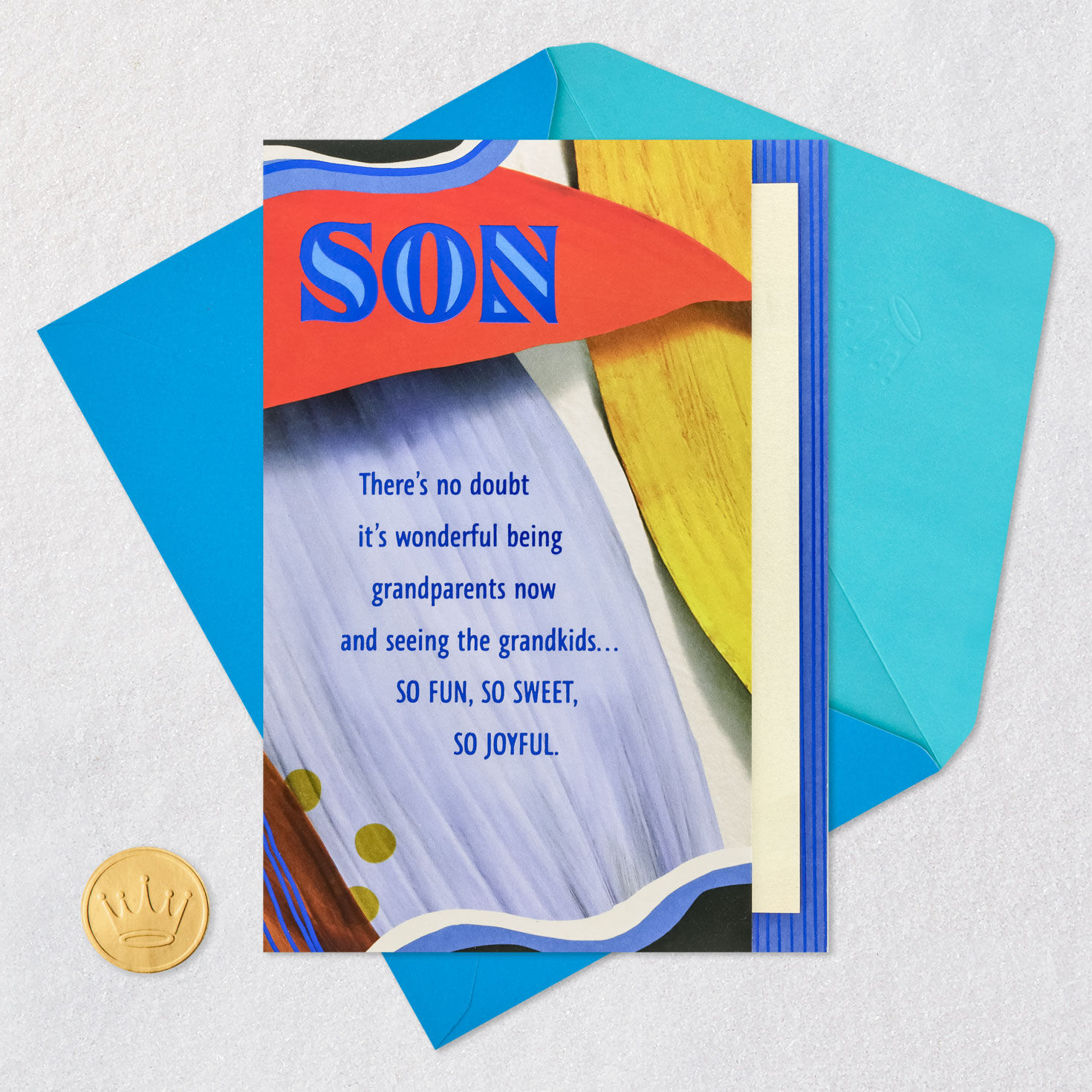 Blue and Red Abstract Art Fathers Day Card for Son Card Front with Envelope and Gold Seal image number 5
