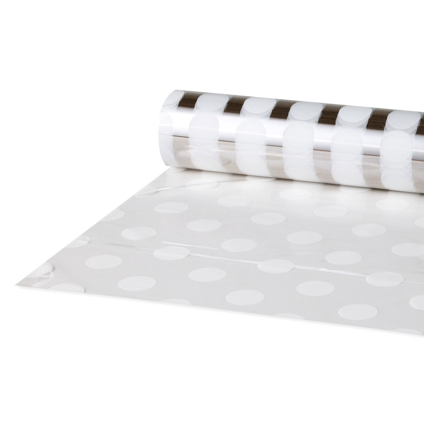White Dots on Clear Gift Wrap Roll upclose view image number 3